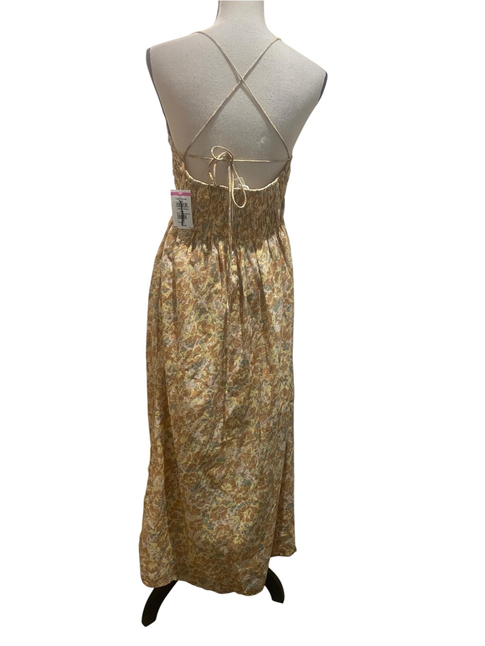 Women’s Yellow Floral Summer Maxi Dress Smocked Waist adjustable ties size large - Picture 2 of 12